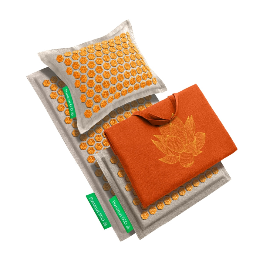 Pranamat ECO Set (Mat + Kussen + Mini + Grote Tas) Beige & Oranje